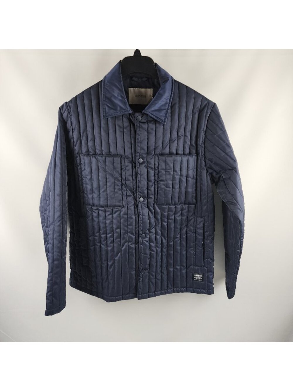 Hudson Shacket Men Medium Blue Vertical Quilted Shirt Jacket NWT